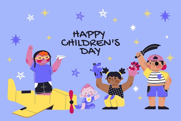 Ilustração desenhada à mão para o dia mundial da criança plana
