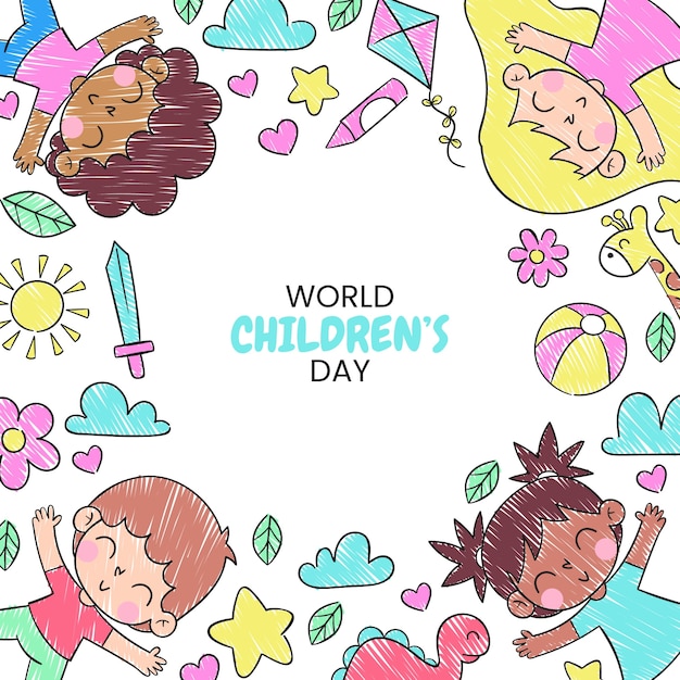 Vetor ilustração desenhada à mão para o dia mundial da criança