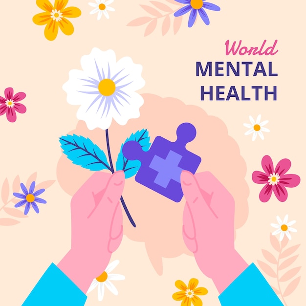 Ilustração desenhada à mão para o Dia Mundial da Saúde Mental