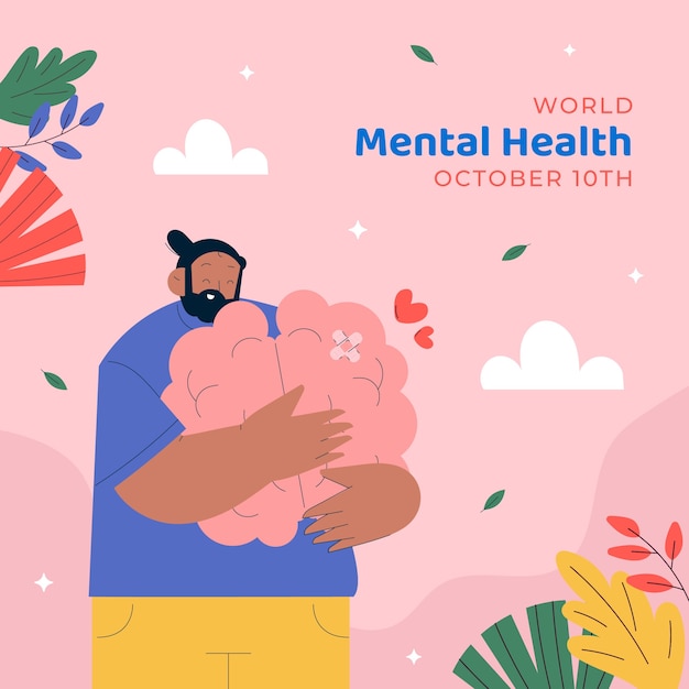Ilustração desenhada à mão para o Dia Mundial da Saúde Mental