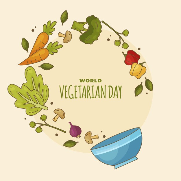 Ilustração desenhada à mão para o dia mundial vegetariano