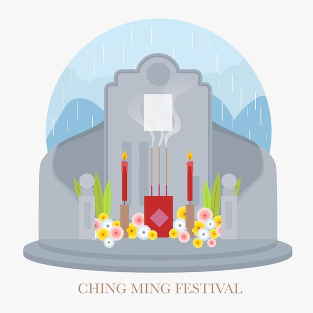 Ilustração desenhada à mão para o festival ching ming