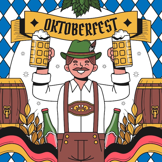 Vetor ilustração desenhada à mão para o festival de cerveja oktoberfest