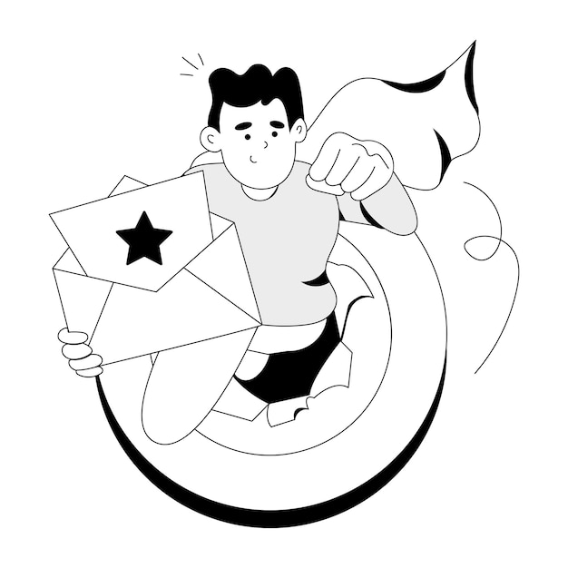 Ilustração desenhada à mão representando a entrega de correspondência