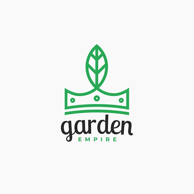 Ilustração design do logotipo garden empire, design do logotipo king queen crown leaf plant nature