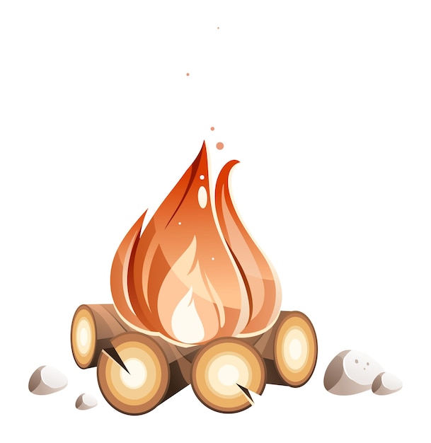 Ilustração detalhada de uma fogueira na lenha com faíscas