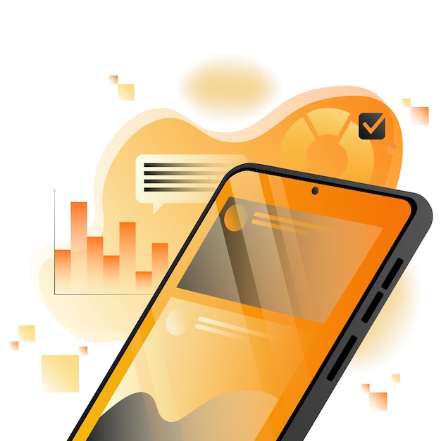 Ilustração detalhada do aplicativo gráficos e mensagens da tela do smartphone em fundo branco