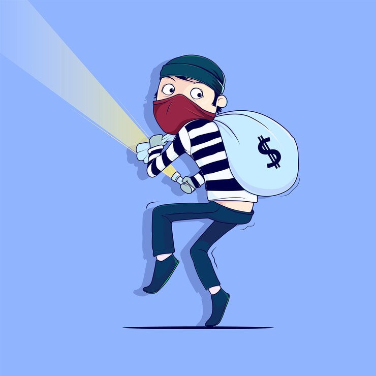 Vetor ilustração detalhada do vetor de atividade de ladrão criminoso