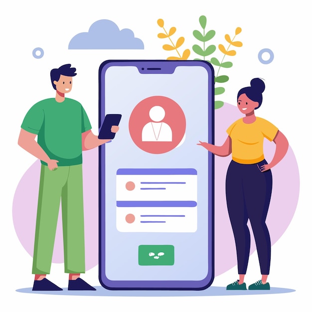 Ilustração digital vetorial com duas pessoas de pé