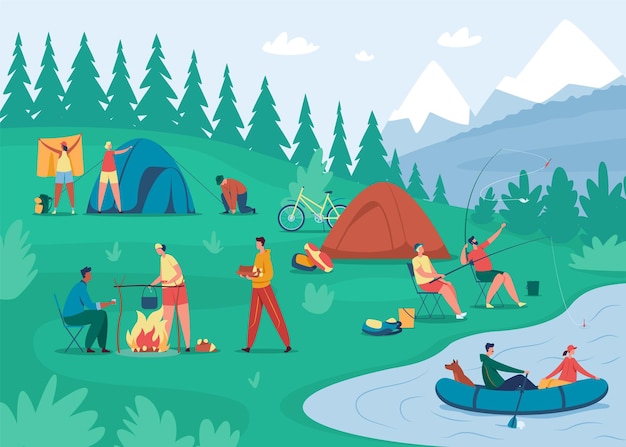 Ilustração do acampamento de pessoas