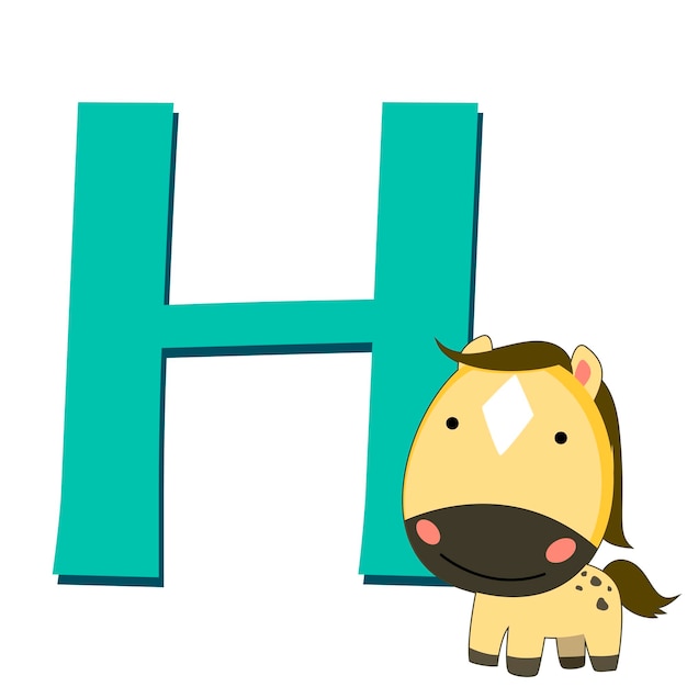 Ilustração do alfabeto animal isolado h com cavalo em branco