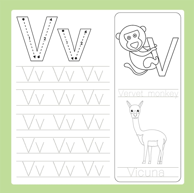 Ilustração do animal de vocabulário de desenho animado AZ de exercício V