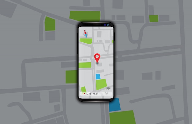 Vetor ilustração do aplicativo de mapas de gps de navegação no celular inteligente