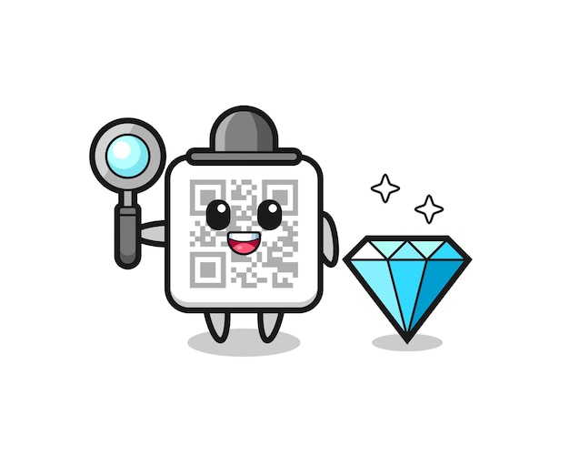 Ilustração do caractere de código qr com um diamante