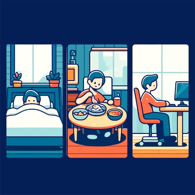 Vetor ilustração do ciclo repetitivo da vida comer trabalhar dormir