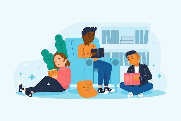 Ilustração do clube de livros de design plano desenhada à mão