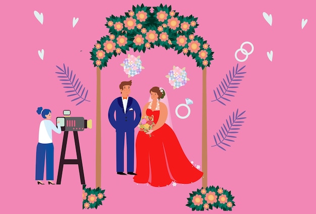 Ilustração do conceito da câmara de casamento elegante e bonita