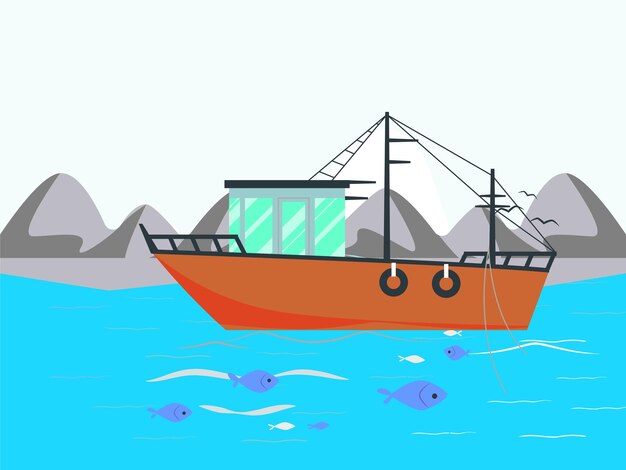 Ilustração do conceito da expedição de pesca elegante e bonita