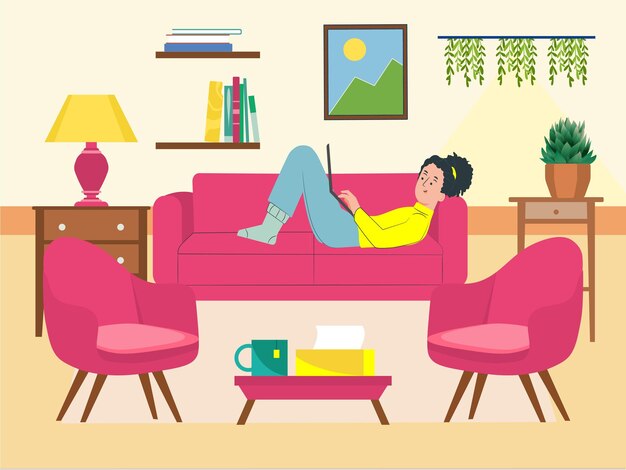 Ilustração do conceito da sala de estar elegante e bonita