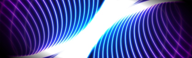 Ilustração do conceito das ondas do laser ultravioleta néon azul. fundo de tecnologia geométrica de elegantes linhas onduladas. banner de vetor futurista com iluminação brilhante