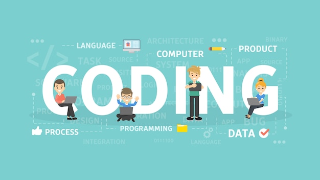 Ilustração do conceito de codificação. idéia de programação, desenvolvimento e software.