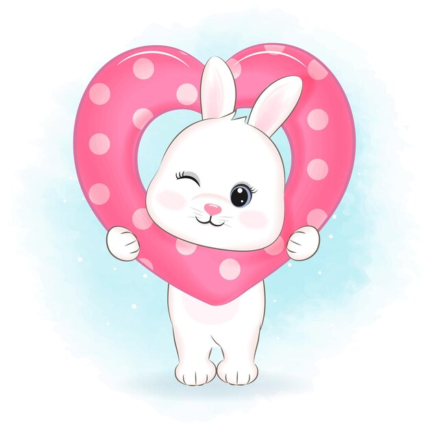 Vetor ilustração do conceito de coelhinho fofo e coração dia dos namorados