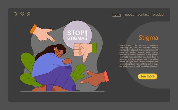 Ilustração do conceito de estigma de um indivíduo enfrentando o julgamento social com um apelo para parar o estigma