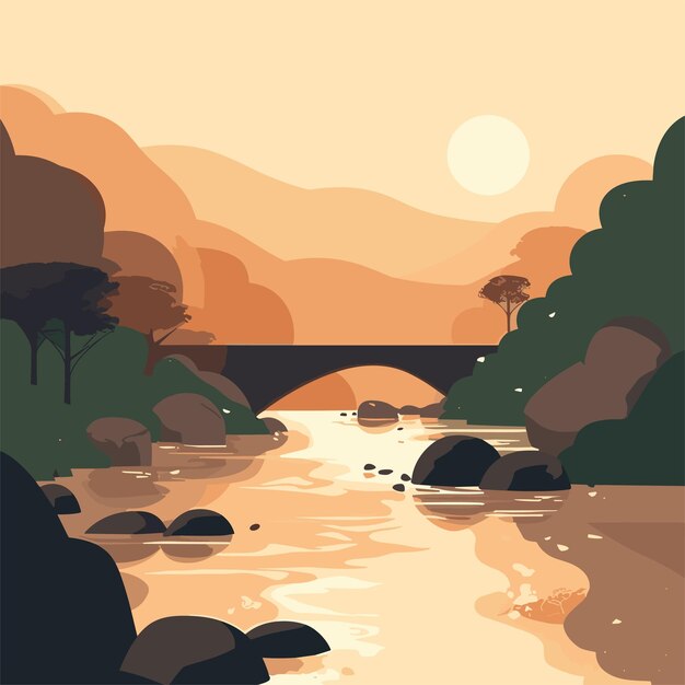 Vetor ilustração do conceito de floresta de água fluvial