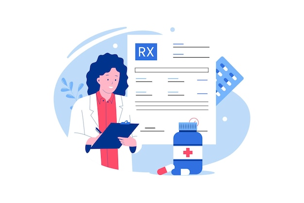 Ilustração do conceito de medicamento de prescrição médica RX