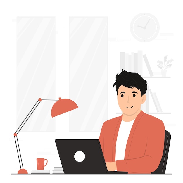 Ilustração do conceito de mesa de trabalho de pessoas de escritório de vetor plano