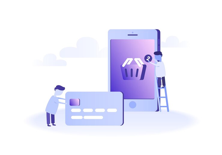 Vetor ilustração do conceito de mobile banking de pessoas que usam smartphones para serviços bancários on-line