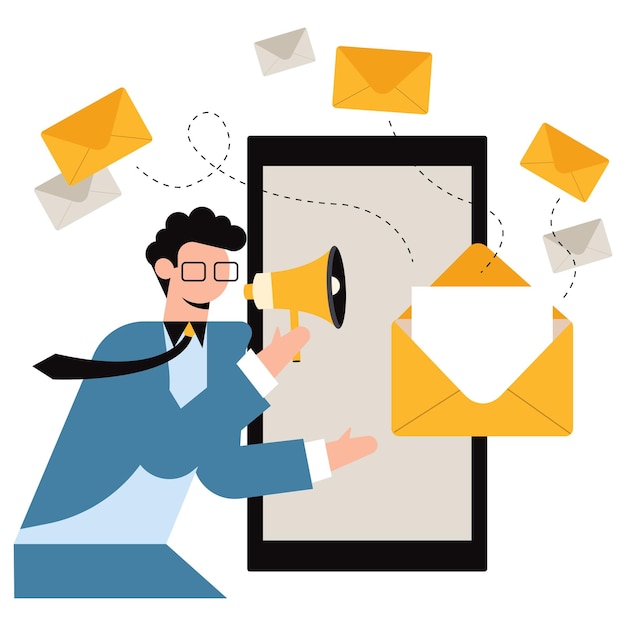 Ilustração do conceito de negócio sobre o tema da marcação de e-mail