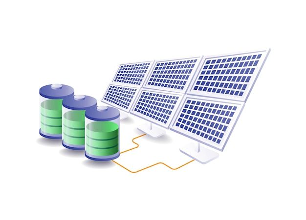 Ilustração do conceito de painéis solares de armazenamento de energia elétrica