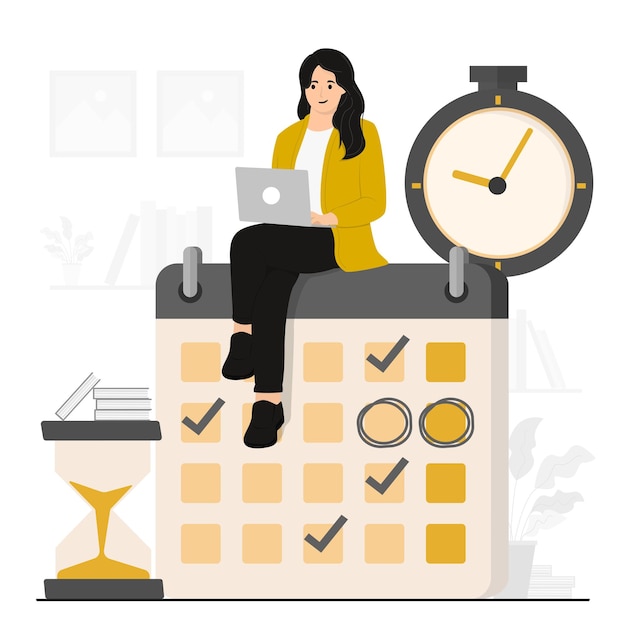 Ilustração do conceito de planejador de calendário de gestão de tempo de negócios de vetor plano