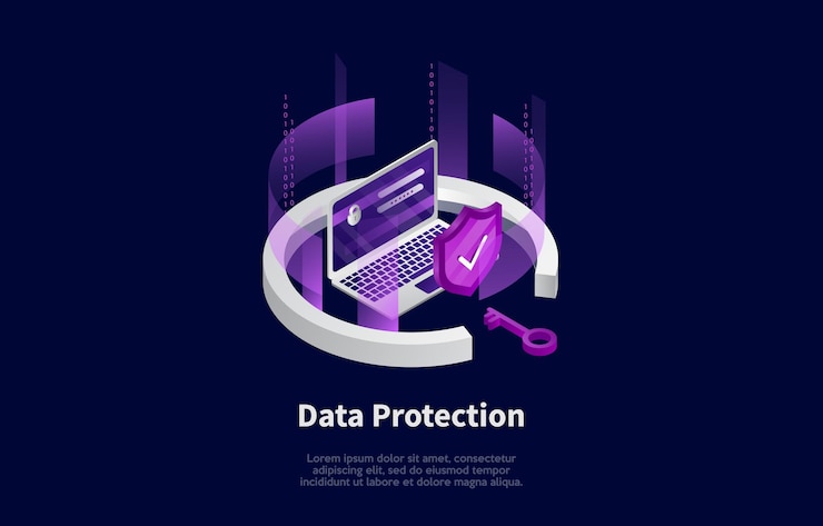 Vetor ilustração do conceito de proteção de privacidade de dados e informações no estilo dos desenhos animados 3d.