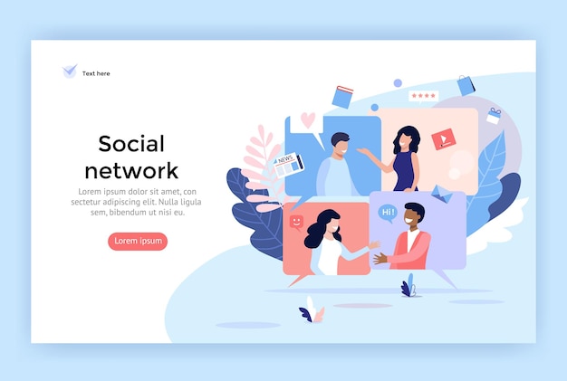 Ilustração do conceito de rede social perfeita para web design banner mobile app vector design plano