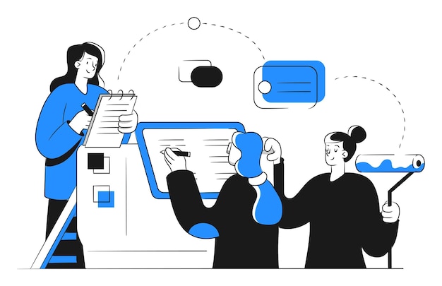 Ilustração do conceito de renovação colaborativa de escritórios