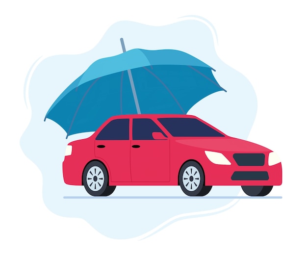 Ilustração do conceito de seguro de carro guarda-chuva que protege o vetor de apólice de seguro automóvel