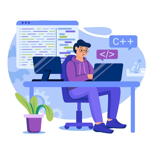 Vetor ilustração do conceito de software de programação com personagens em design plano