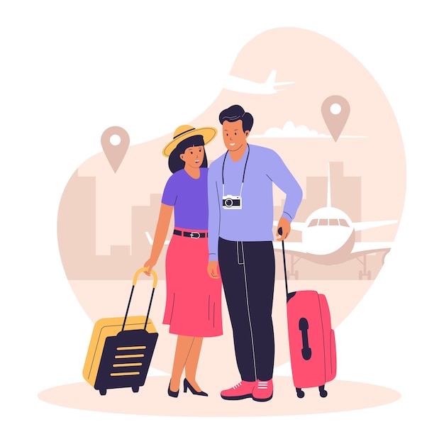Ilustração do conceito de turismo de viagens de casal