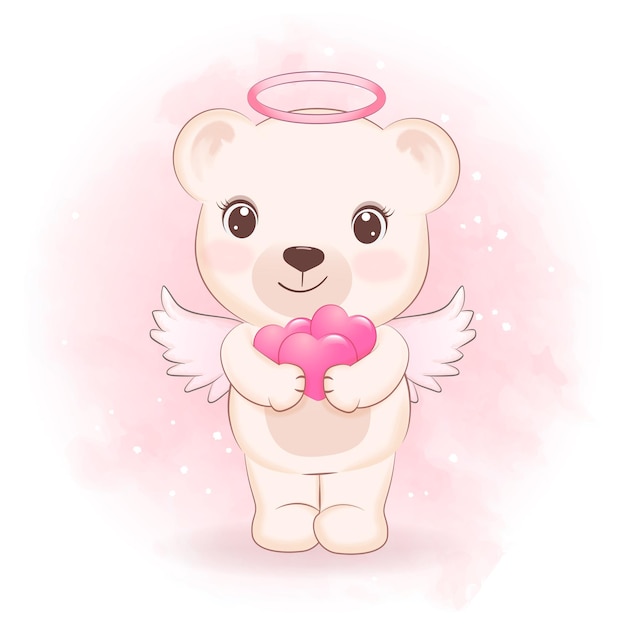 Ilustração do conceito do Dia dos Namorados do pequeno urso Cupido