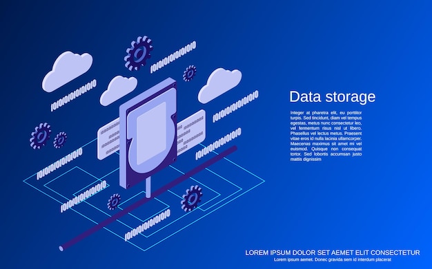 Ilustração do conceito isométrico 3d plano de armazenamento de dados