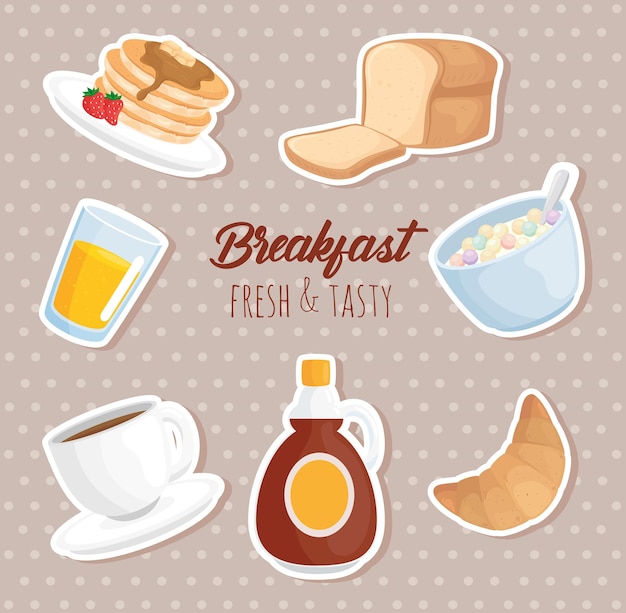 Ilustração do conjunto de adesivos de café da manhã