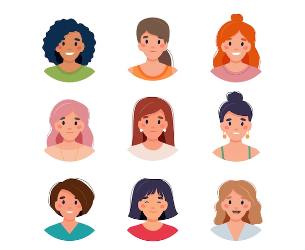 Ilustração do conjunto de avatar feminino