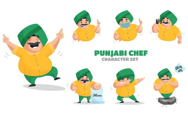 Ilustração do conjunto de caracteres do chef punjabi
