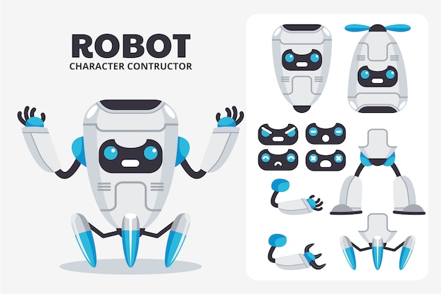 Ilustração do conjunto de construtores de personagens de robôs