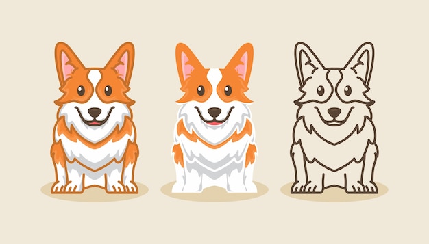 Ilustração do conjunto de desenhos animados do ícone de cachorro corgi