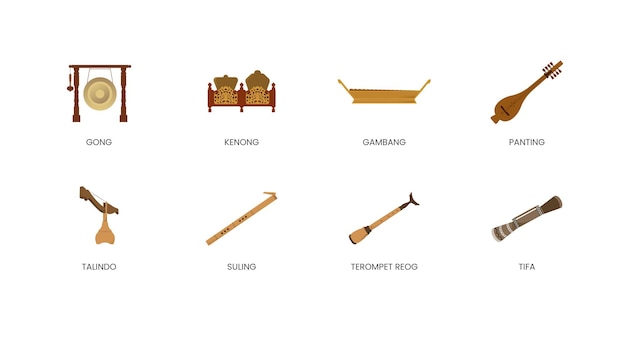 Ilustração do conjunto de instrumentos musicais tradicionais da indonésia