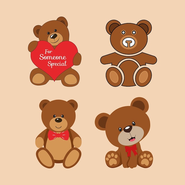 Ilustração do conjunto de vetores de ursinho de pelúcia boneca de urso de pelúcia fofa design de vetor de boneca de urso