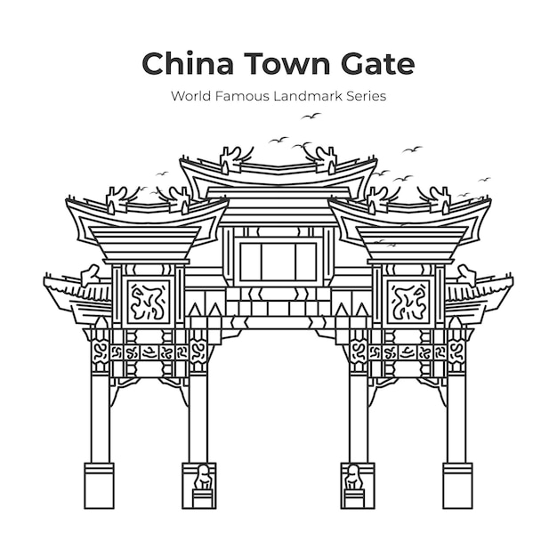 Ilustração do contorno do china town gate, ponto turístico mundialmente famoso